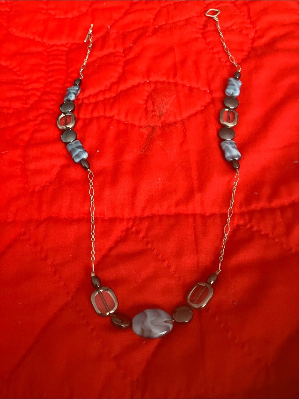 Blue Accent Bead Necklace with Mixed Gray Accents